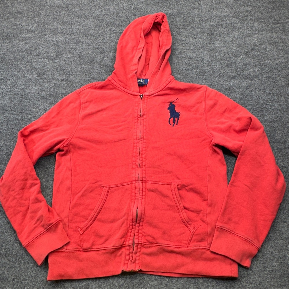 Polo Ralph Lauren Hoodie Boys Large Red Big Pony Fleece Zip Sweatshirt Preppy